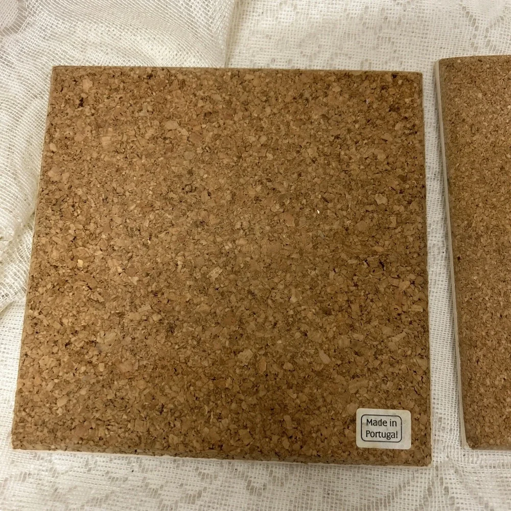 SANTA And SNOWMAN In Snow Tile Trivet Hot Pads Cork Back Portugal Lot Of 2 Chip